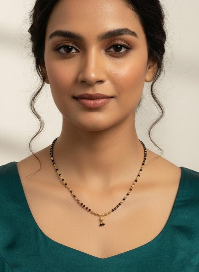 JHB Gold Plated Black Beads Traditional Short Mangalsutra For Women - Image 2