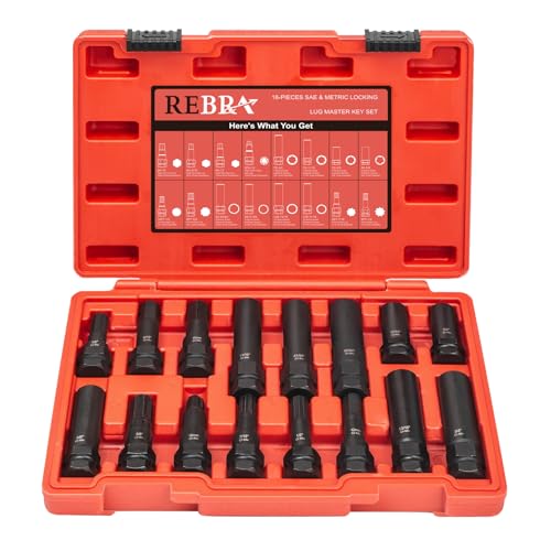 REBRA 6 7 Spline Socket Set with Lock Key Locking Lug Nut Removal Tool for Aftermarket Wheel Installation Removal 16Piece - Image 1
