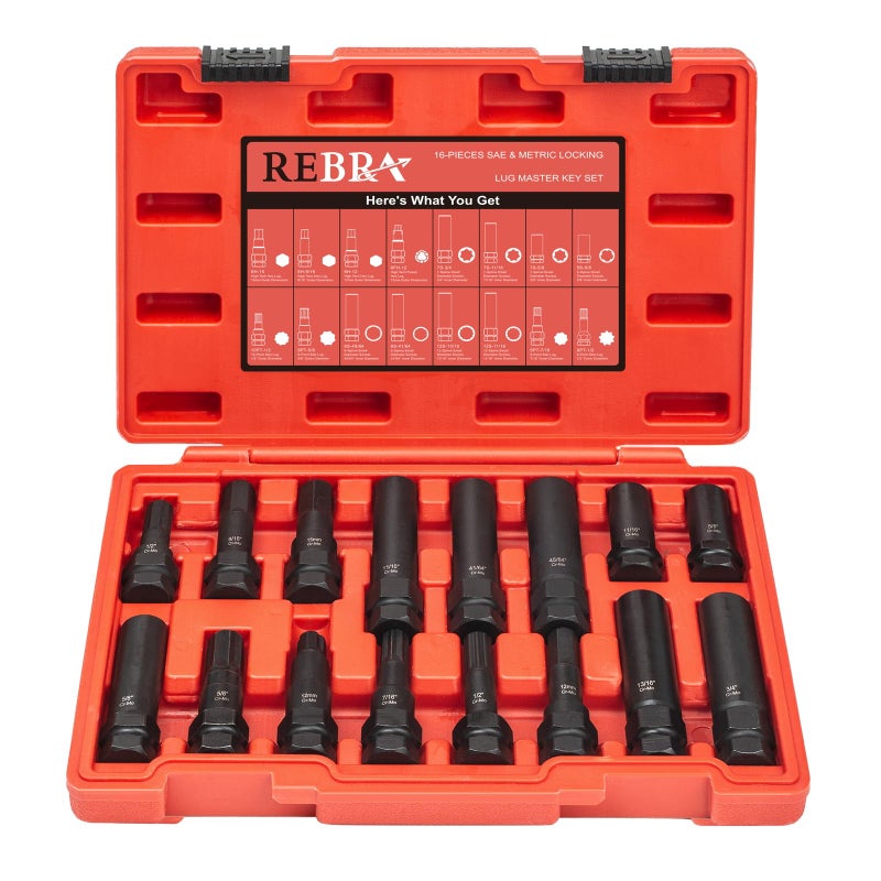 REBRA 6 7 Spline Socket Set with Lock Key Locking Lug Nut Removal Tool for Aftermarket Wheel Installation Removal 16Piece - Image 3
