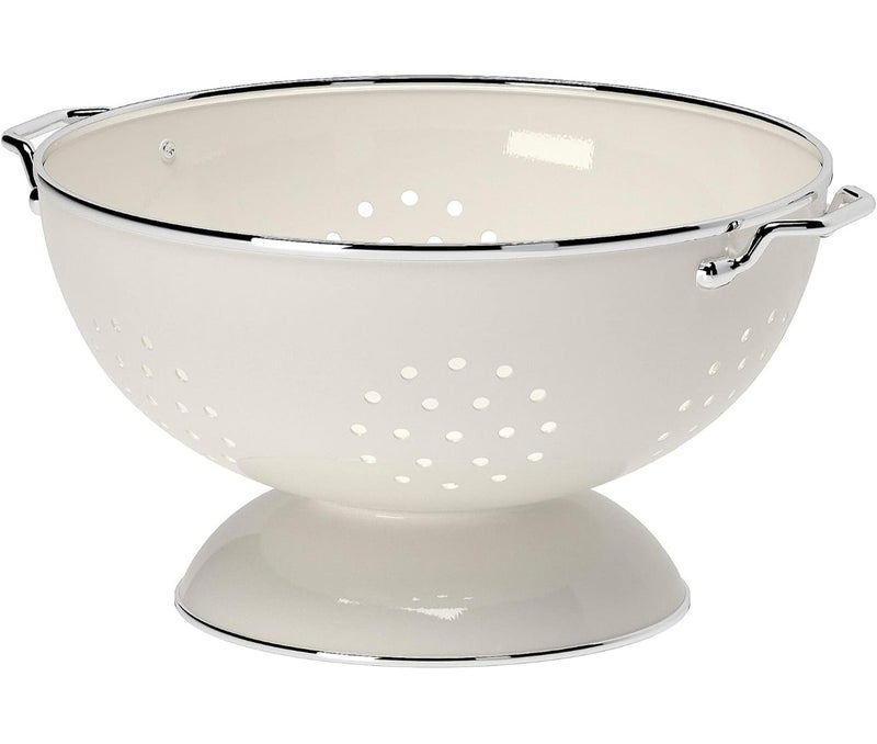 Colander Off-White, Durable Kitchen Strainer with Side Handles, Enamel Steel Metal Colander, Pasta, Fruit and Vegetable Drainer, Dishwasher Safe - Image 1