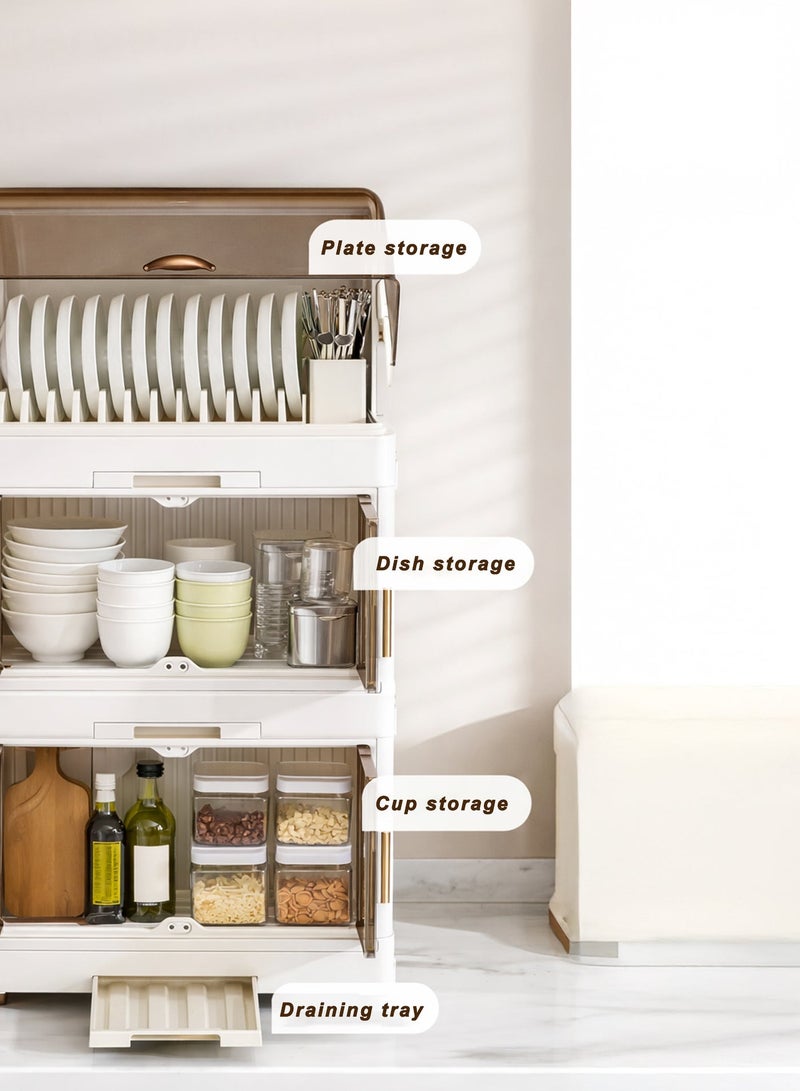 دي بلو منظم تخزين الأطباق، رف تجفيف الأطباق مع غطاء، رف تخزين الأطباق، رف تجفيف الأطباق، صندوق تخزين أدوات المطبخ، لوازم المطبخ، منظم للأطباق والملاعق والشوك لسطح المطبخ - Image 4