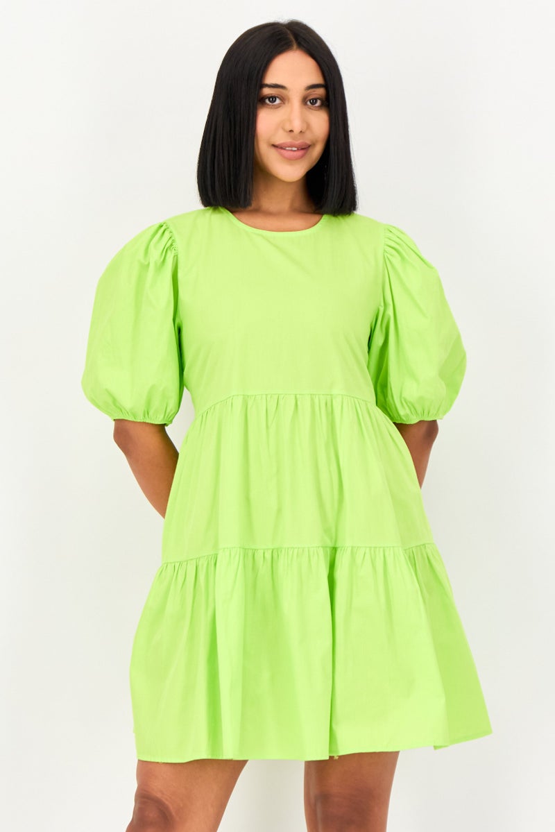 KOTON Ole X Koton Women Pleated A-Line Dress, Apple Green - Image 1