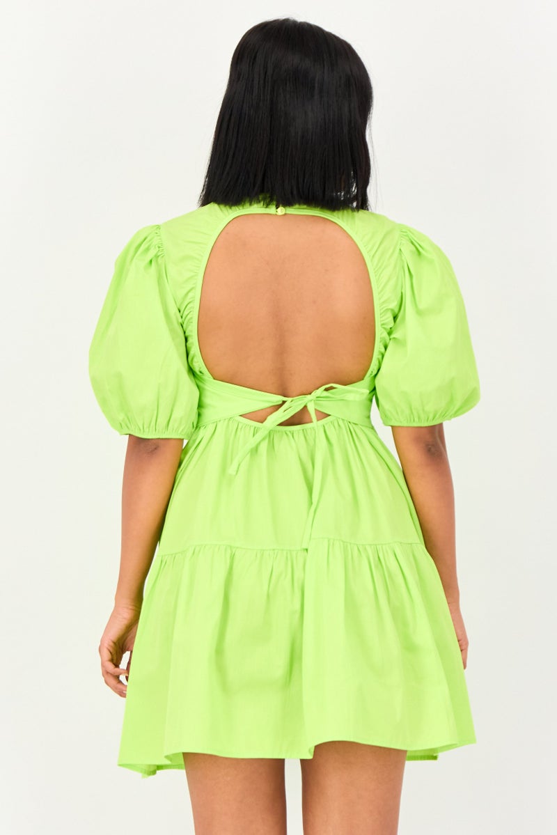 KOTON Ole X Koton Women Pleated A-Line Dress, Apple Green - Image 3