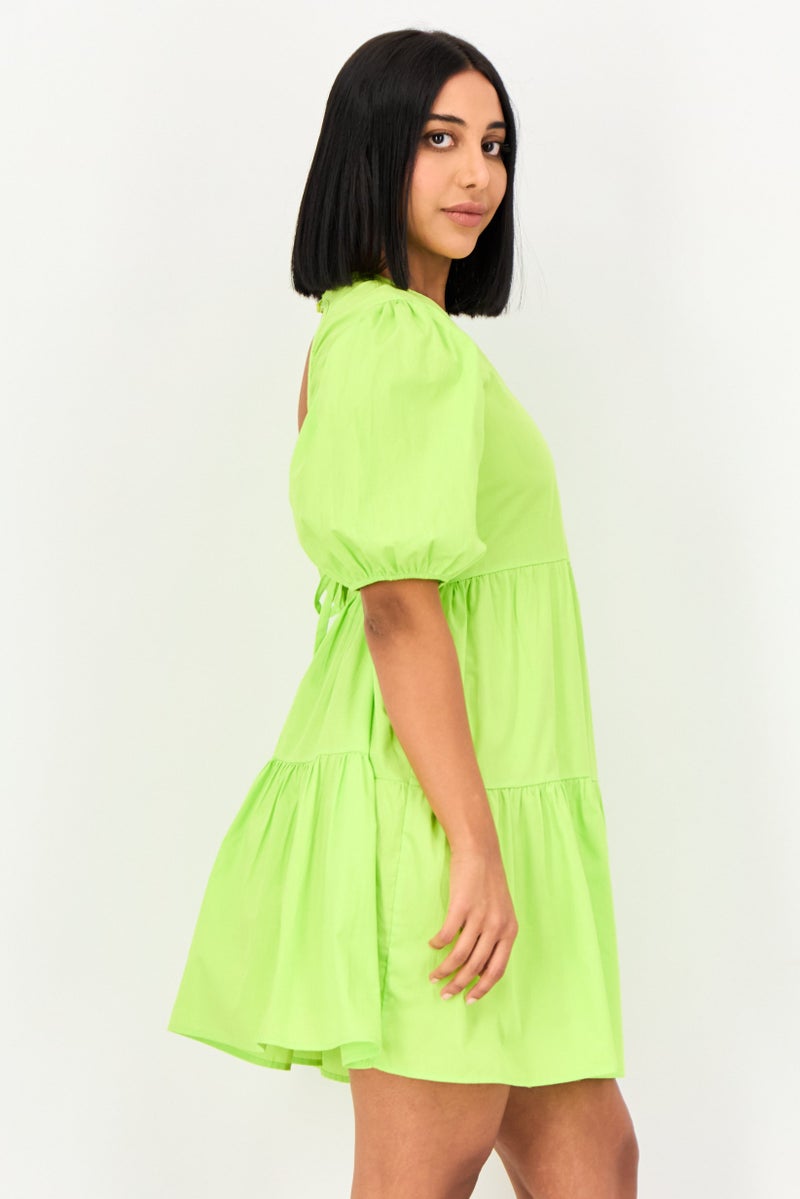 KOTON Ole X Koton Women Pleated A-Line Dress, Apple Green - Image 2