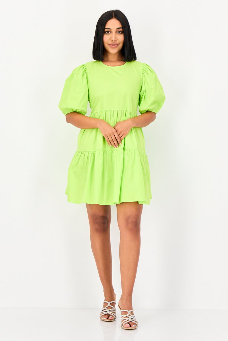 KOTON Ole X Koton Women Pleated A-Line Dress, Apple Green - Image 4