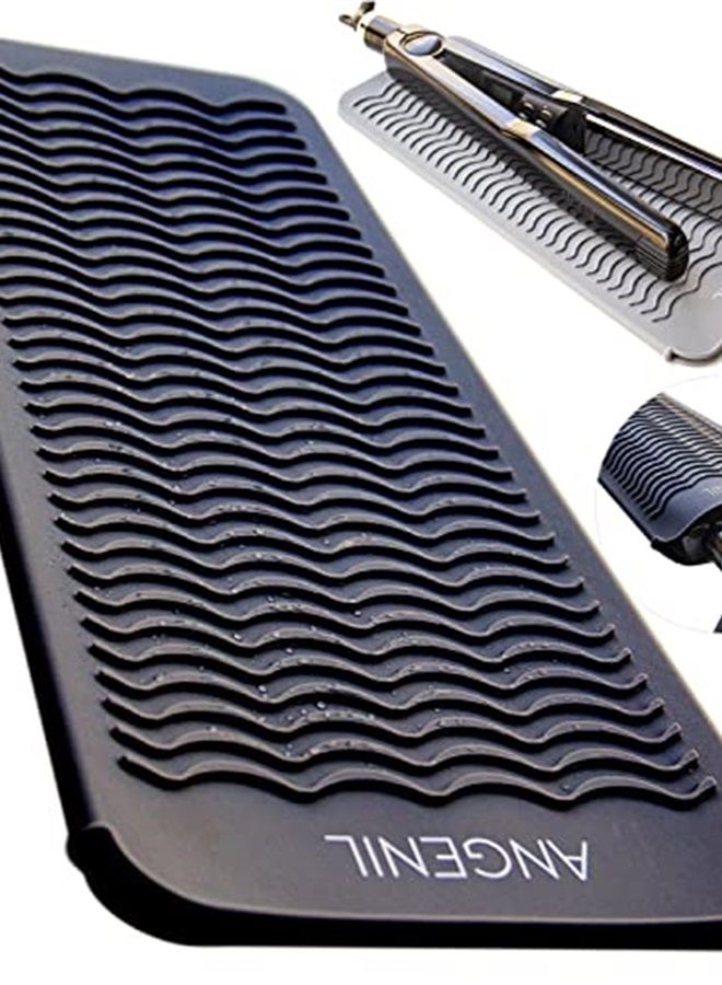 ANGENIL Silicone Heat Resistant Travel Mat Pouch for Titanium Ceramic Flat Iron, Hair Straightener Professional and Curler 2 in 1, Curling Wand, Crimper Hair Iron Tools, Food Grade Silicone, Black  - Image 1