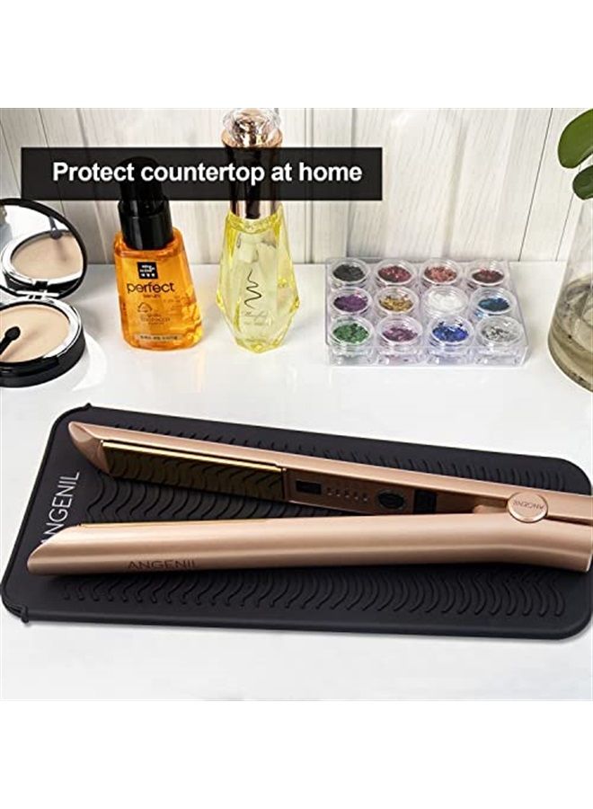 ANGENIL Silicone Heat Resistant Travel Mat Pouch for Titanium Ceramic Flat Iron, Hair Straightener Professional and Curler 2 in 1, Curling Wand, Crimper Hair Iron Tools, Food Grade Silicone, Black  - Image 2