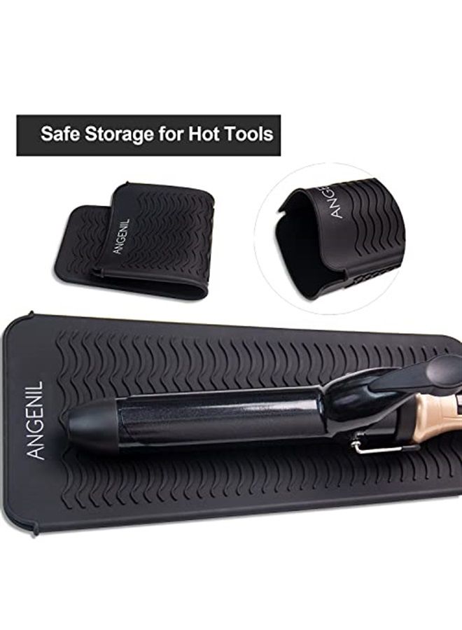 ANGENIL Silicone Heat Resistant Travel Mat Pouch for Titanium Ceramic Flat Iron, Hair Straightener Professional and Curler 2 in 1, Curling Wand, Crimper Hair Iron Tools, Food Grade Silicone, Black  - Image 5