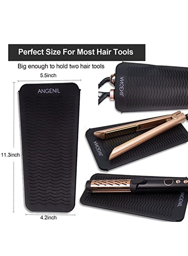 ANGENIL Silicone Heat Resistant Travel Mat Pouch for Titanium Ceramic Flat Iron, Hair Straightener Professional and Curler 2 in 1, Curling Wand, Crimper Hair Iron Tools, Food Grade Silicone, Black  - Image 4