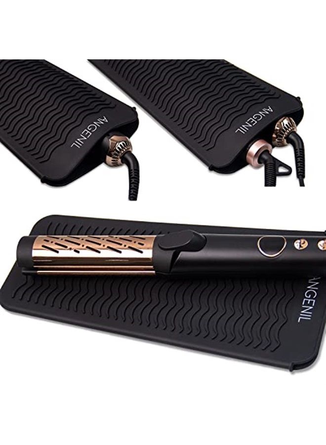ANGENIL Silicone Heat Resistant Travel Mat Pouch for Titanium Ceramic Flat Iron, Hair Straightener Professional and Curler 2 in 1, Curling Wand, Crimper Hair Iron Tools, Food Grade Silicone, Black  - Image 3