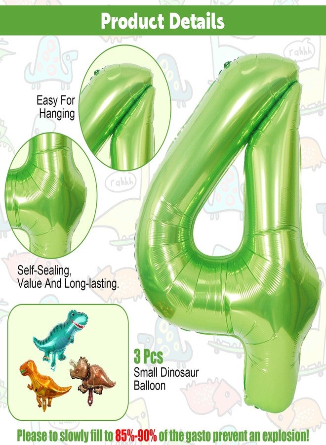 Ysqool Dinosaur Green Number 4 Balloon, 40 In Large Foil Helium Balloon with Mini Dino Mylar Balloons, Dinosaur Birthday Decorations for Kids, Dino Balloons Set for 4th Birthday Party Supplies (4) - Image 3