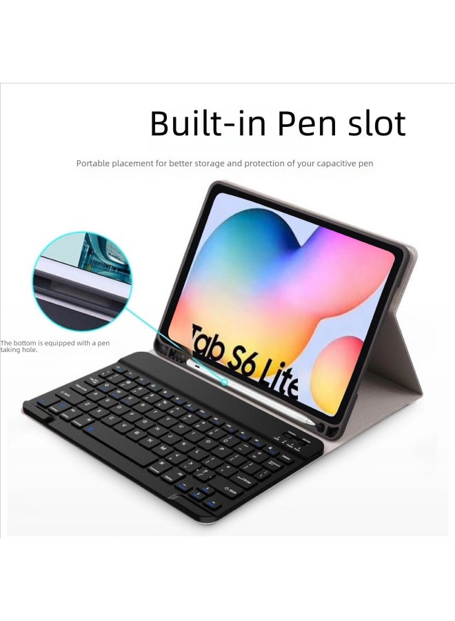 Digital Computer/tablet Protective Case Tablet Cover Shockproof Waterproof Dustproof-Color:Black Leather Case + White Square Key Cap Keyboard + Charging Bluetooth Mouse-Applicable Model:Samsung-S6 Lite 2022/2020 Universal - Image 2