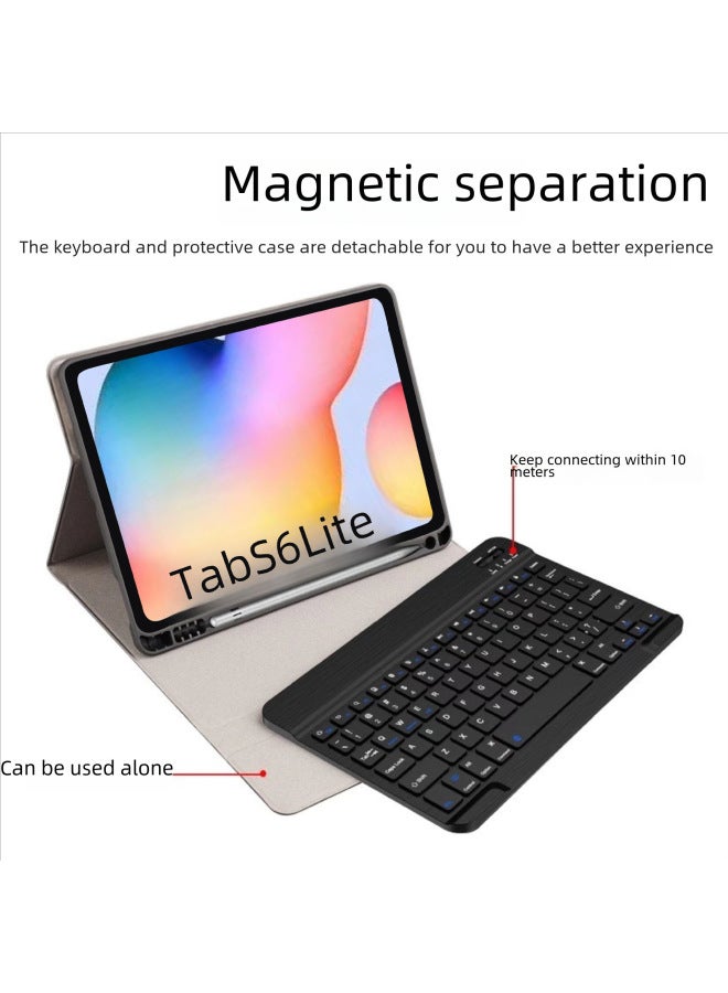 Digital Computer/tablet Protective Case Tablet Cover Shockproof Waterproof Dustproof-Color:Black Leather Case + White Square Key Cap Keyboard + Charging Bluetooth Mouse-Applicable Model:Samsung-S6 Lite 2022/2020 Universal - Image 4