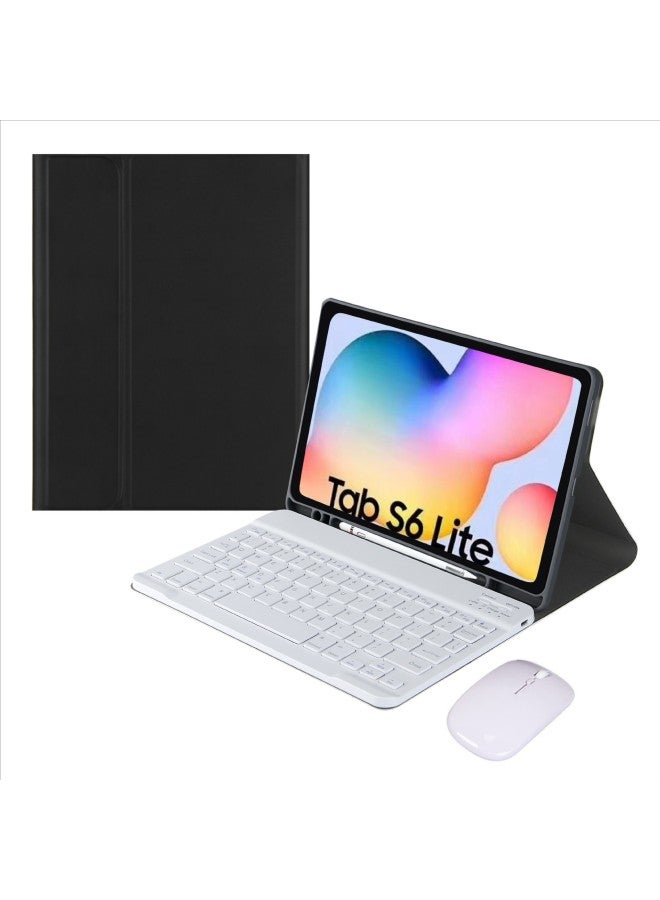 Digital Computer/tablet Protective Case Tablet Cover Shockproof Waterproof Dustproof-Color:Black Leather Case + White Square Key Cap Keyboard + Charging Bluetooth Mouse-Applicable Model:Samsung-S6 Lite 2022/2020 Universal - Image 1
