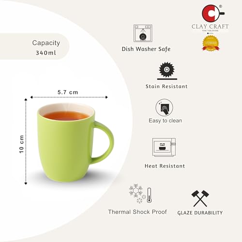 Clay Craft Fine Ceramic Solid Coloured Mugs - 340 ml Each - for Home and Office Desks (Green-1PC) - Image 5