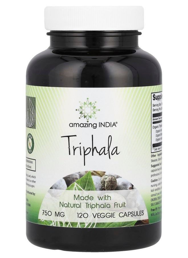 Amazing India - Triphala 750 mg 120 Veggie Capsules - Image 1
