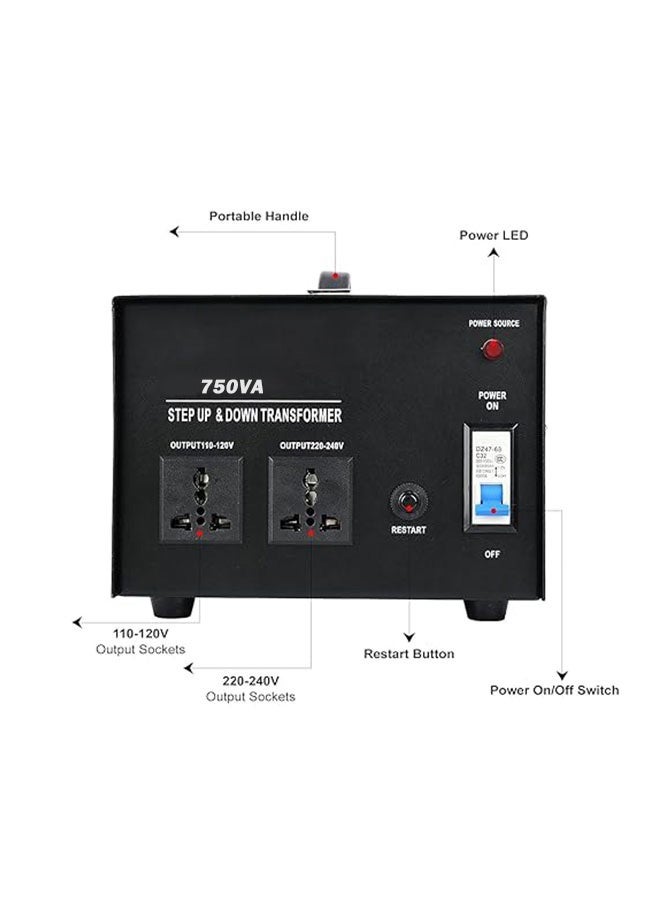 محول جهد بقدرة 750 واط، لتحويل بين 110V/120V/220V/240V تصاعديًا وتنازليًا، مزود بمقبس عالمي للاستخدام المنزلي - Image 2