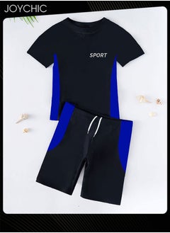 Joychic 2-piece Boys Summer Casual Swimsuits Kids Sun Protection Quick-drying and Breathable Short Sleeved Swimwear Separate Top and Bottom Set  - Image 4