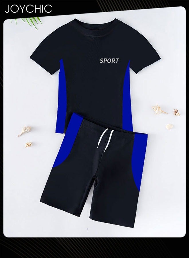 Joychic 2-piece Boys Summer Casual Swimsuits Kids Sun Protection Quick-drying and Breathable Short Sleeved Swimwear Separate Top and Bottom Set  - Image 4