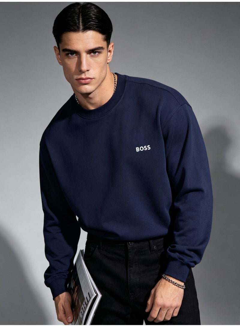 BOSS Men Navy Blue Crew Neck Sweatshirt Business Casual Commute Daily Outfit Navy Blue - Image 3