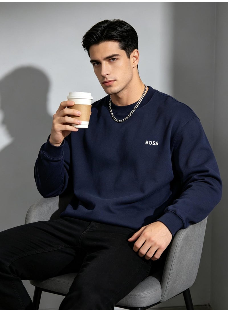BOSS Men Navy Blue Crew Neck Sweatshirt Business Casual Commute Daily Outfit Navy Blue - Image 1