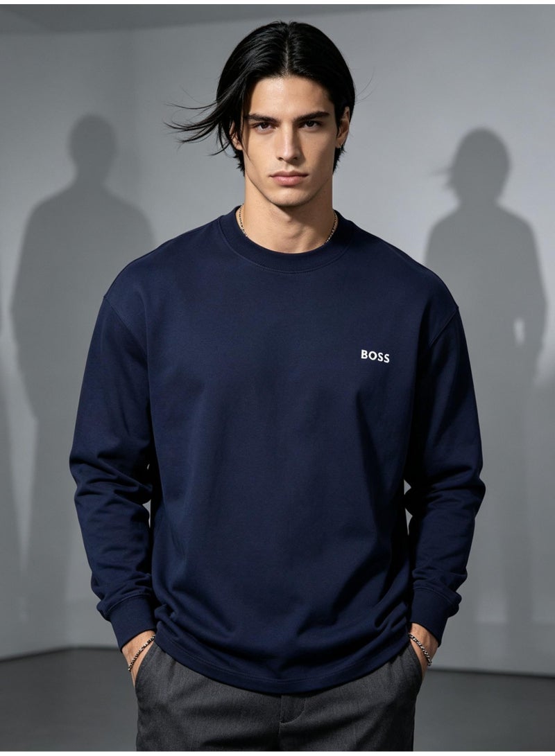 BOSS Men Navy Blue Crew Neck Sweatshirt Business Casual Commute Daily Outfit Navy Blue - Image 4