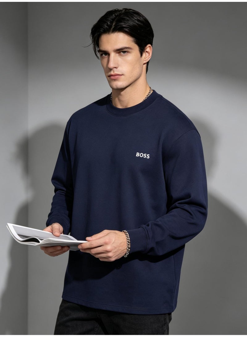 BOSS Men Navy Blue Crew Neck Sweatshirt Business Casual Commute Daily Outfit Navy Blue - Image 2