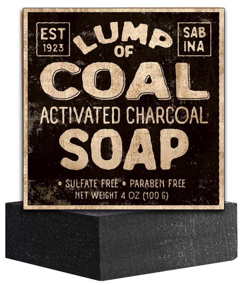 Pelto Lump Of Coal Activated Charcoal Soap 2024 Stocking Stuffers for Men White Elephant Gift Exchange in Unique Adult Christmas Gift Box Mon Dad Teens Him Her 4 oz Bar - Image 1