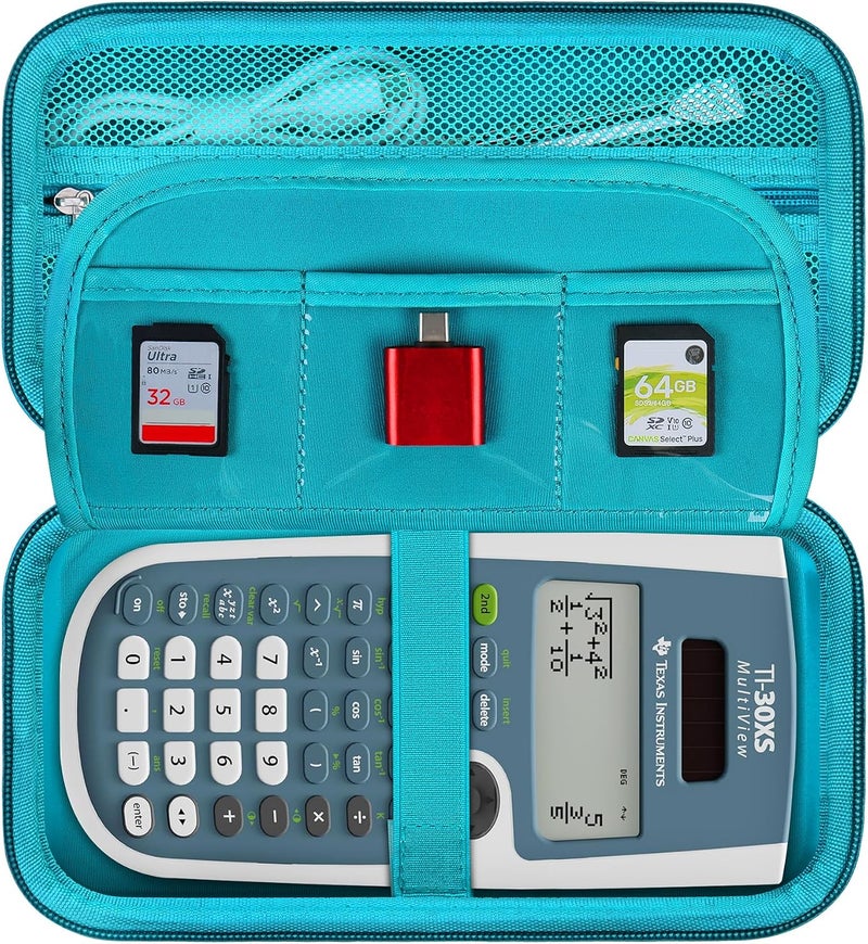 BOVKE حقيبة حمل لآلة حاسبة علمية من Texas Instruments TI-30XS Multiview/TI-34 Multiview/TI-36X Pro، مع جيب شبكي إضافي لكابلات USB، الأقلام وغيرها من اللوازم المدرسية، أخضر - Image 1