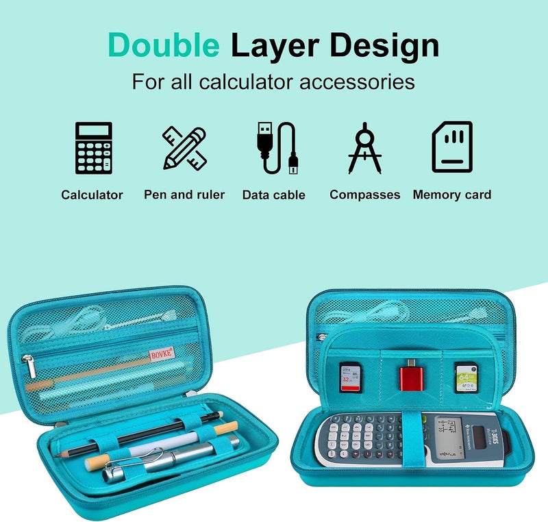 BOVKE حقيبة حمل لآلة حاسبة علمية من Texas Instruments TI-30XS Multiview/TI-34 Multiview/TI-36X Pro، مع جيب شبكي إضافي لكابلات USB، الأقلام وغيرها من اللوازم المدرسية، أخضر - Image 3