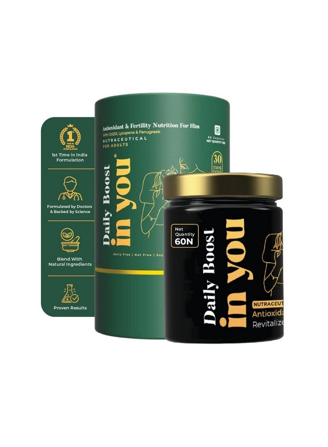 inyou Daily Boost Male Fertility Supplement For Men | Enhances Sperm Health, Count, & Motility | CoQ10 Supplement | FSSAI Complaint, GMP, & HACCP Certified (60 Veg Capsules) - Image 1