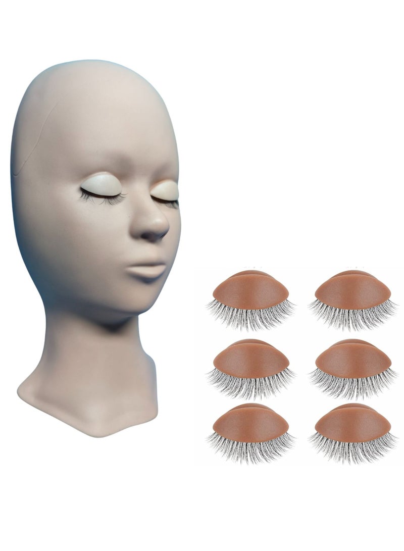 أورتوك رأس عارضة أزياء أنثى لممارسة المكياج، وجه دمية مانيكان مطاطي ناعم الملمس مع 3 أزواج من الجفون، وجه دمية دمية بلون البشرة للعرض، رأس مكياج مع جفون قابلة للإزالة 13x6x25 سم - Image 2