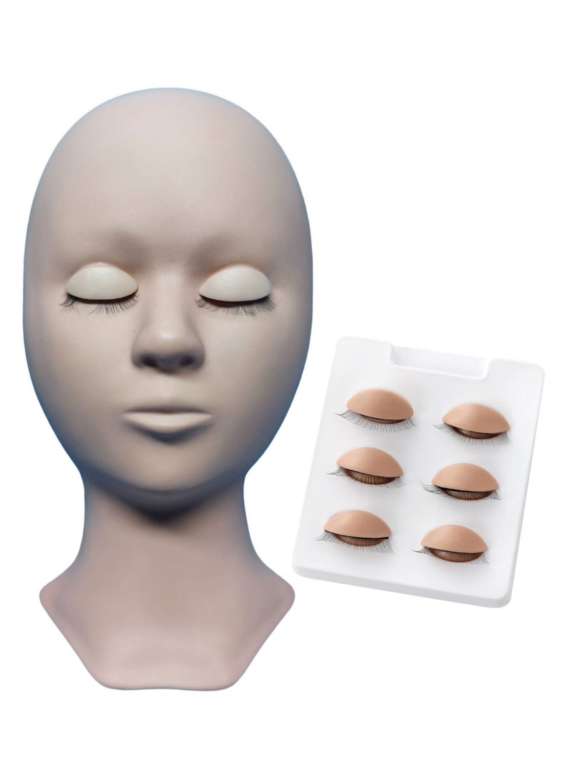 أورتوك رأس عارضة أزياء أنثى لممارسة المكياج، وجه دمية مانيكان مطاطي ناعم الملمس مع 3 أزواج من الجفون، وجه دمية دمية بلون البشرة للعرض، رأس مكياج مع جفون قابلة للإزالة 13x6x25 سم - Image 1