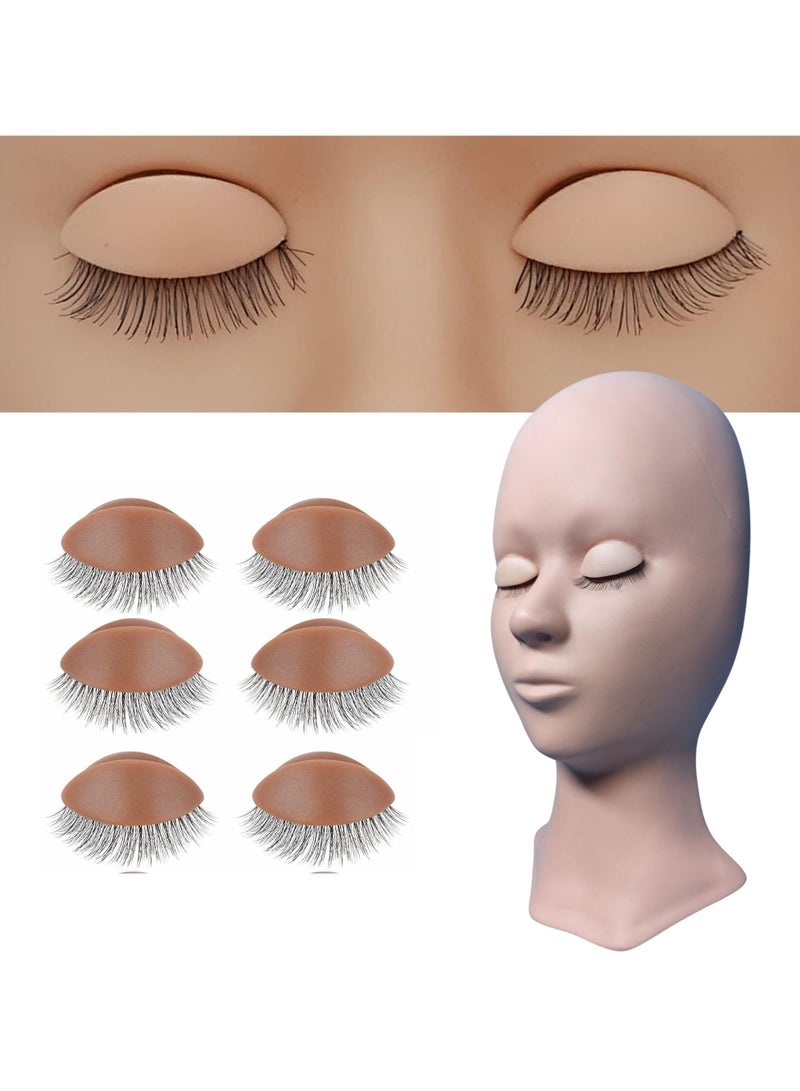 أورتوك رأس عارضة أزياء أنثى لممارسة المكياج، وجه دمية مانيكان مطاطي ناعم الملمس مع 3 أزواج من الجفون، وجه دمية دمية بلون البشرة للعرض، رأس مكياج مع جفون قابلة للإزالة 13x6x25 سم - Image 3