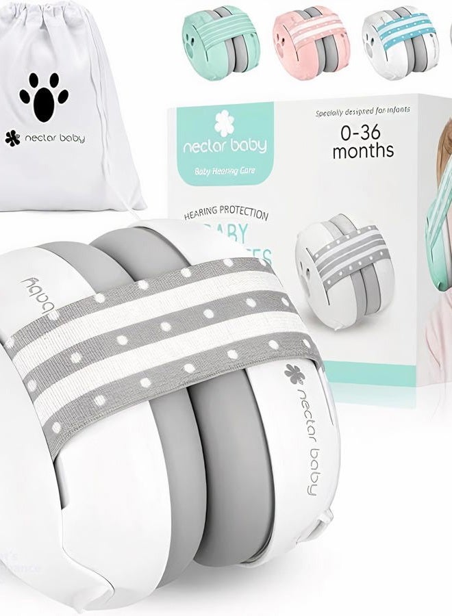 Ear Muffs Noise Blocking for Infants with Elastic Headband，Hearing Protection Earmuffs for Sleep, Travel (Gray)