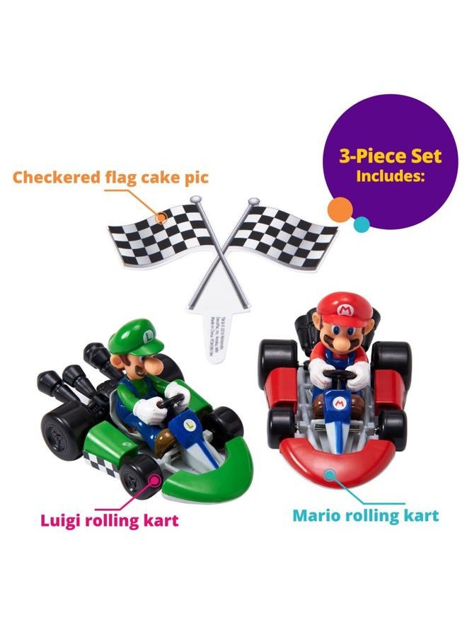 DecoPac DecoSet® Mario Kart™ Cake Topper, 3 Piece Cake Decoration with Race Kart Toppers & Checkered Flag Decoration, Collectible Character Karts for Hours of Fun After the Party - Image 5
