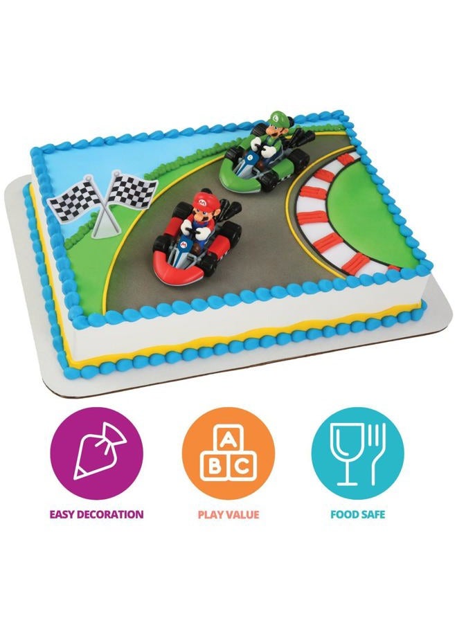DecoPac DecoSet® Mario Kart™ Cake Topper, 3 Piece Cake Decoration with Race Kart Toppers & Checkered Flag Decoration, Collectible Character Karts for Hours of Fun After the Party - Image 3