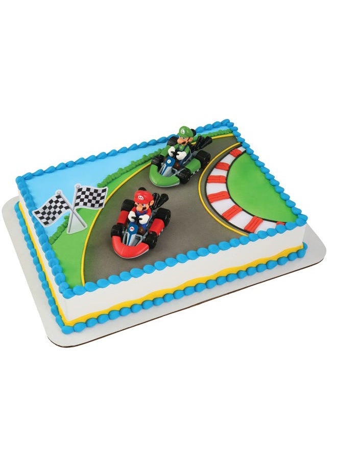 DecoPac DecoSet® Mario Kart™ Cake Topper, 3 Piece Cake Decoration with Race Kart Toppers & Checkered Flag Decoration, Collectible Character Karts for Hours of Fun After the Party - Image 1