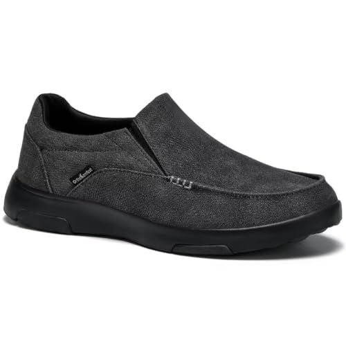 OrthoComfoot Men's Orthopedic Walking Shoes for Flat Feet, Plantar Fasciitis Canvas Loafer Shoes with Arch Support, Lightweight Outdoor Sneakers Black Size 11.5 - Image 1