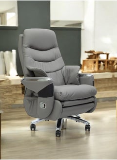 SILA Electric Leather Recliner Boss  Chair – Adjustable Height, Footrest & Tilt | Massage Function with Remote | Grey Luxury PU Leather Upholstery  - Image 1