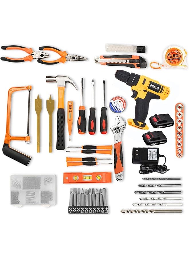 WEMART - 128 Piece Power Tools Kit With 36V Cordless Drill 25+3 Clutch With Impact Professional Household Home Tool Kit Set With Diy Hand Tool Kits For Garden Office House Repair Maintain - Image 1