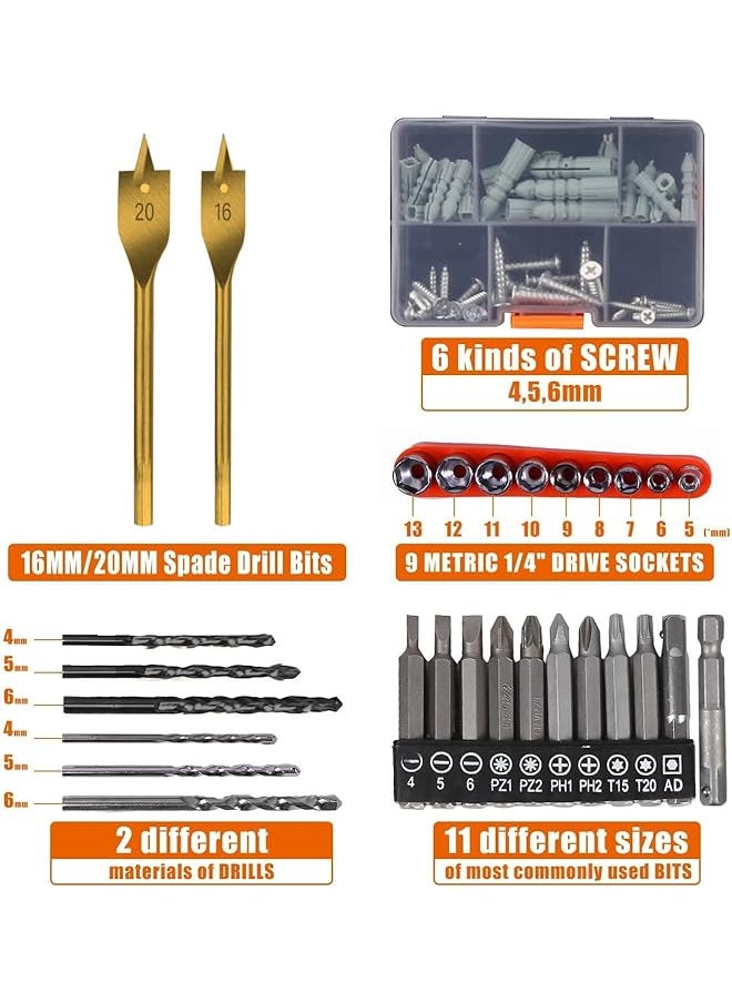 WEMART - 128 Piece Power Tools Kit With 36V Cordless Drill 25+3 Clutch With Impact Professional Household Home Tool Kit Set With Diy Hand Tool Kits For Garden Office House Repair Maintain - Image 1