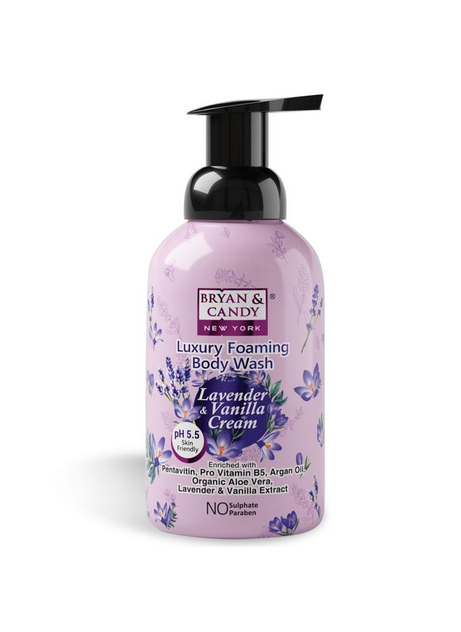 BRYAN & CANDY - Luxury Foaming Body Wash With Pentavitin,Pro Vit B5,Argan Oil,Aloe Vera, Skin Friendly Ph 5.5, All Skin Types, 400 Ml (Lavender & Vanilla) - Image 1