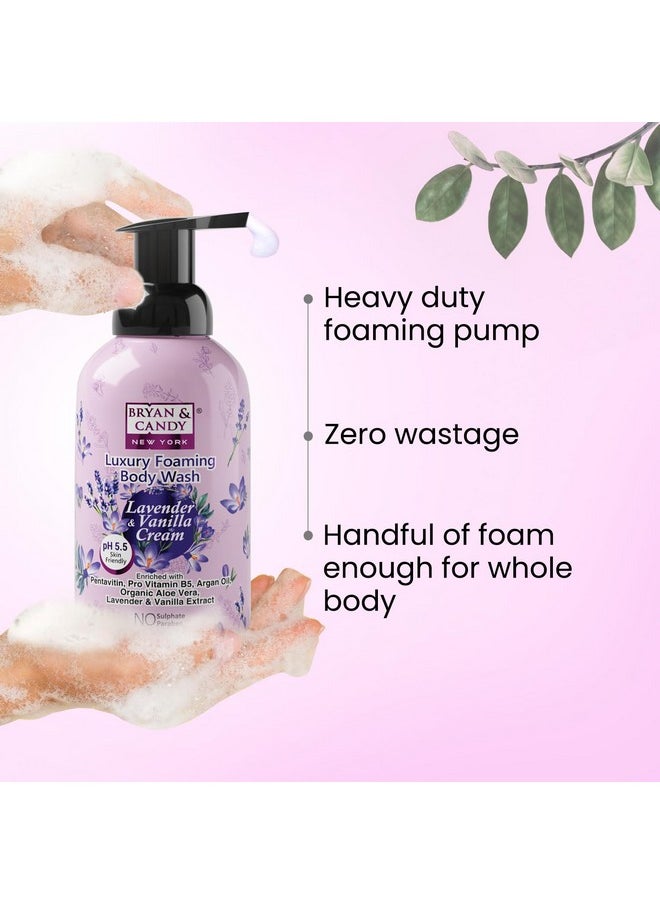 BRYAN & CANDY - Luxury Foaming Body Wash With Pentavitin,Pro Vit B5,Argan Oil,Aloe Vera, Skin Friendly Ph 5.5, All Skin Types, 400 Ml (Lavender & Vanilla) - Image 1