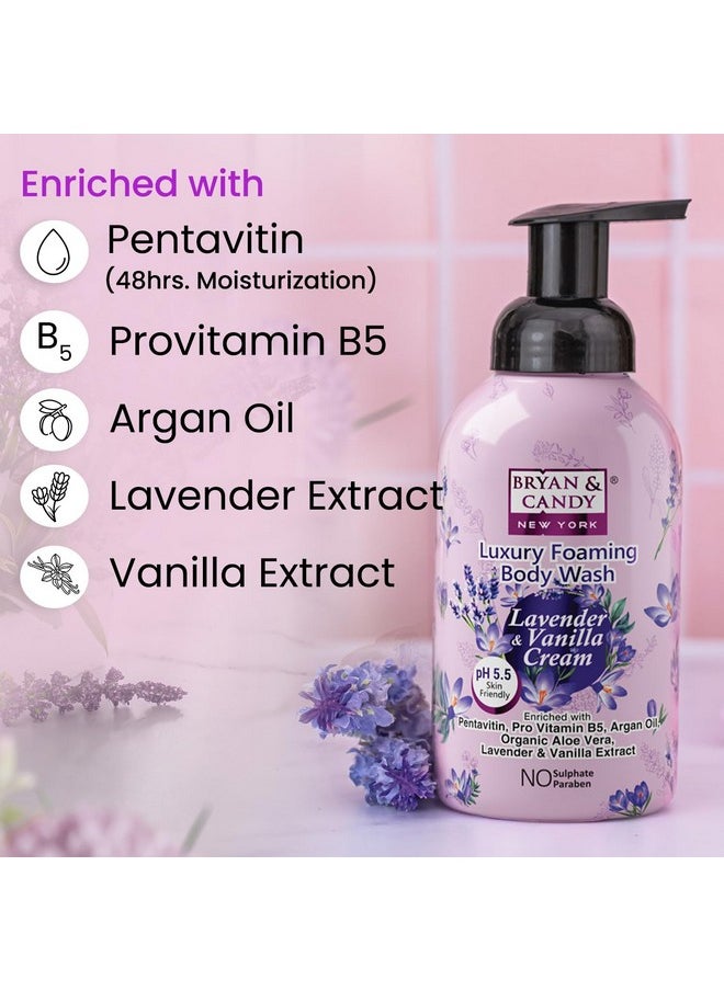 BRYAN & CANDY - Luxury Foaming Body Wash With Pentavitin,Pro Vit B5,Argan Oil,Aloe Vera, Skin Friendly Ph 5.5, All Skin Types, 400 Ml (Lavender & Vanilla) - Image 1