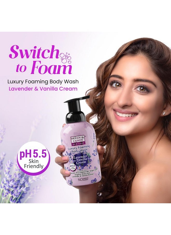 BRYAN & CANDY - Luxury Foaming Body Wash With Pentavitin,Pro Vit B5,Argan Oil,Aloe Vera, Skin Friendly Ph 5.5, All Skin Types, 400 Ml (Lavender & Vanilla) - Image 1