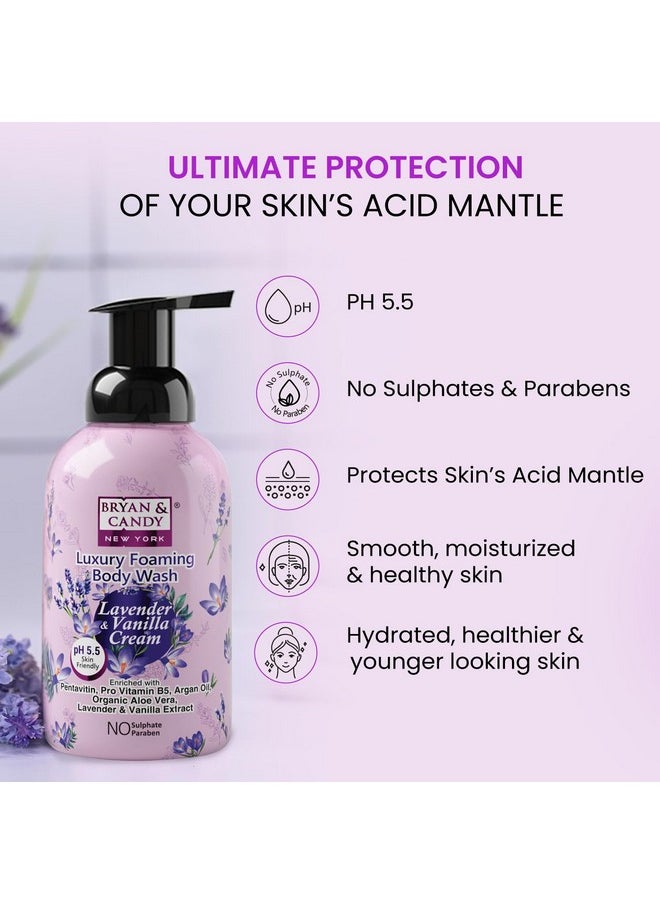 BRYAN & CANDY - Luxury Foaming Body Wash With Pentavitin,Pro Vit B5,Argan Oil,Aloe Vera, Skin Friendly Ph 5.5, All Skin Types, 400 Ml (Lavender & Vanilla) - Image 1