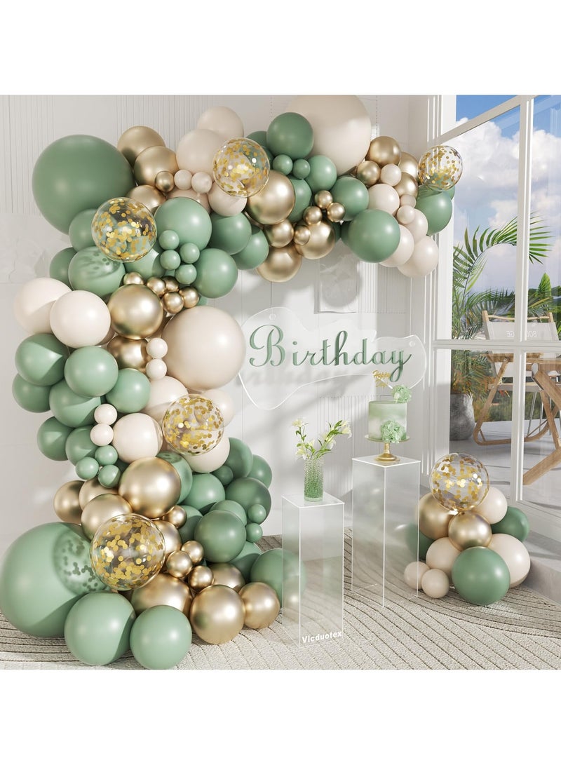 147 قطعة سيج بالون الأخضر قوس كيت ، سيج بالون الأخضر الذهبي والرمل الأبيض ، وزينت لحفل زفاف الذكرى الزفاف الخطوبة دش دش الطفل دش حفلة عيد ميلاد - Image 1