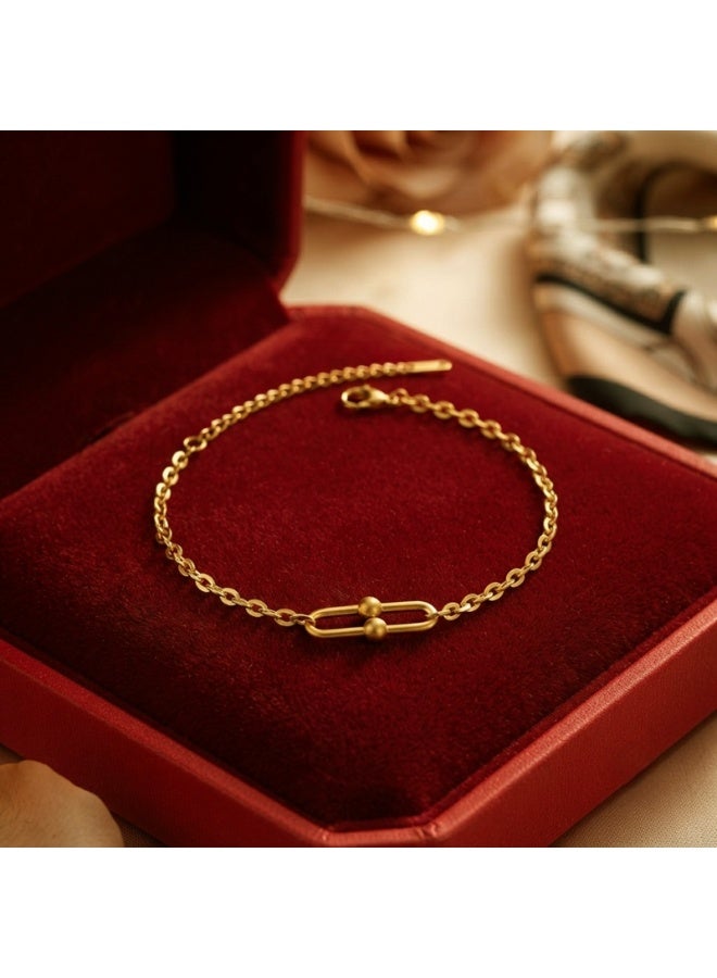 Julia Store Lovely 18K Gold Plated Aesthetic Exquisite Luxury Elegant Dainty Cute Trendy Delicate Modern Hardwear Paperclip Pendant Link Chain Simple Bracelet Jewelry Gift For Women - Image 2