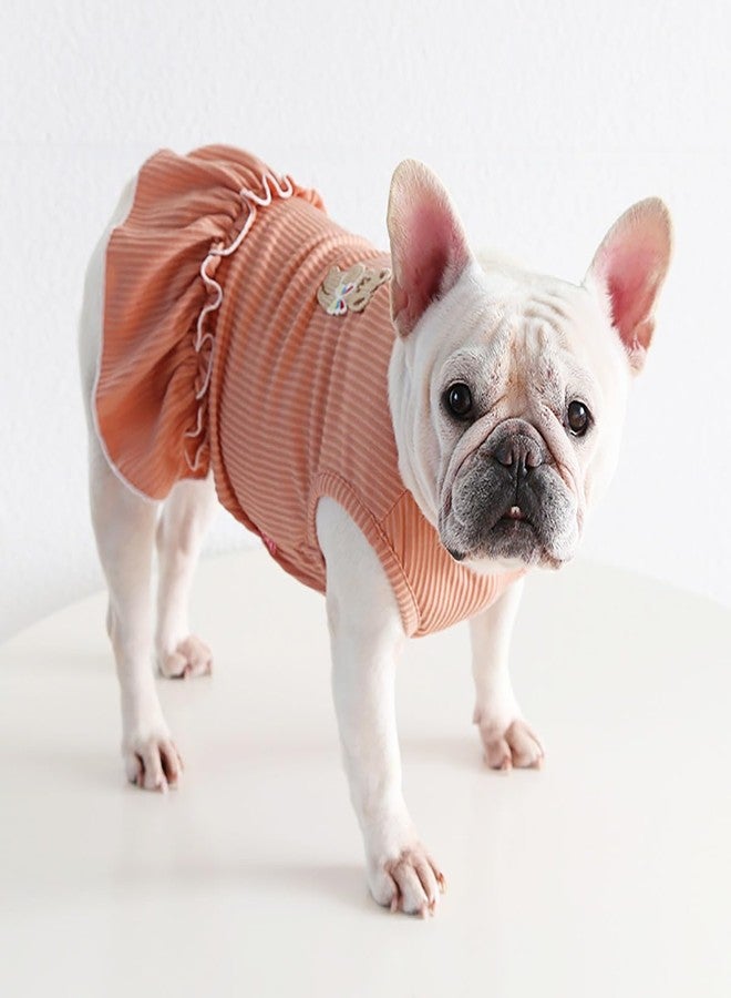Moorfowl French Bulldog Summer Dress Blue Pug Corgi Doggie Girls Party Sundress Fashion Casual Outfits Cute Puppy Sleeveless Shirt Skirts (Orange, M(Back 12.20"-13.38", Chest 20.86"-22.83")) - Image 3